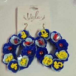 Viola Blue and Yellow Floral Earrings